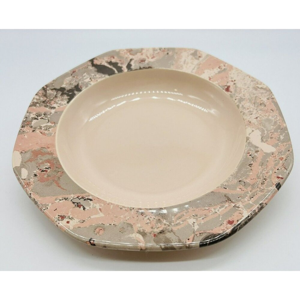 Longchamp Onxy Coco Salad Bowl‎ Soup France Peach Gray Marble Pattern 8.5 inch
